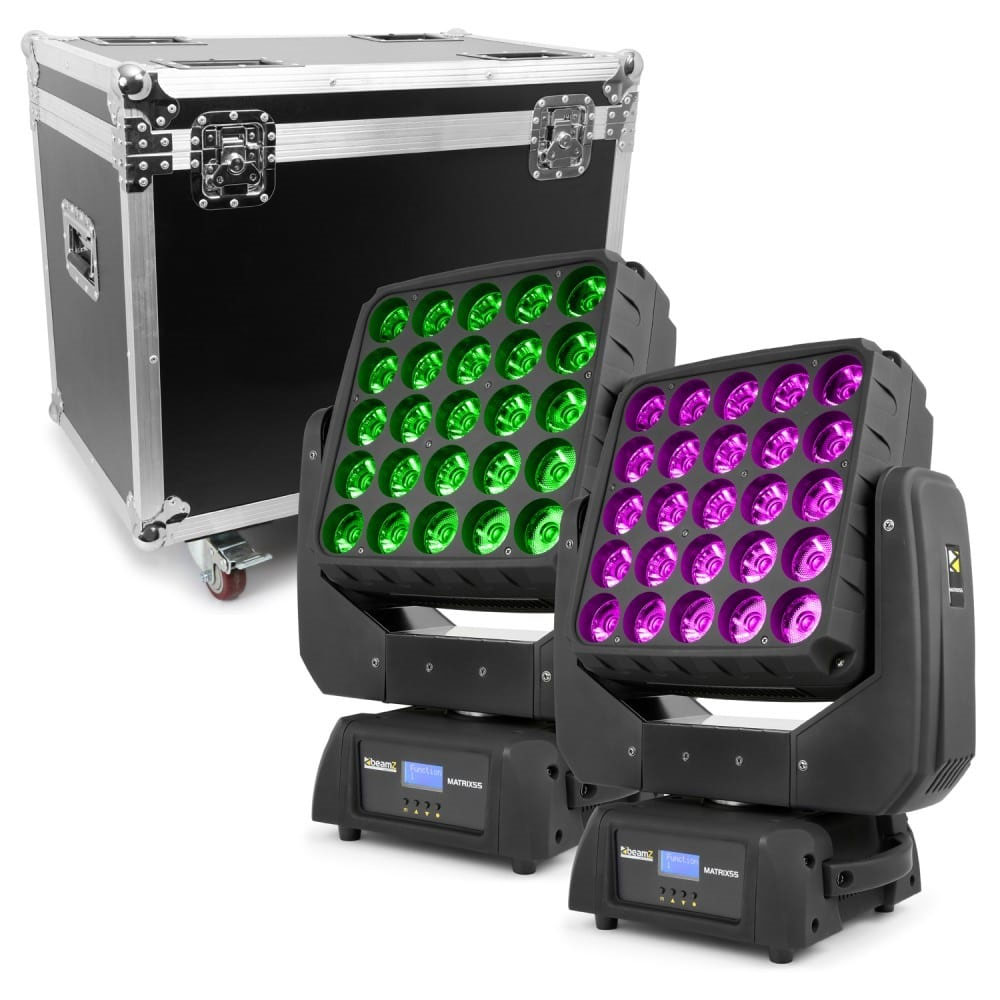 Beamz MATRIX55 QUAD MOVING HEAD 2PC IN FLIGHTCASE RGBW 25x 15W