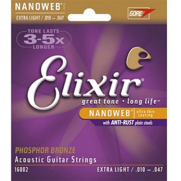 Elixir 16002 Nanoweb Extra Light Acoustic Guitar Stings 010 - .047