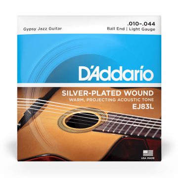 D'Addario EJ83L 10-44 Gypsy Jazz Silver Platted Light Ball End Acoustic Guitar Strings