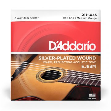 D'Addario EJ83M 11-45 Gypsy Jazz Silver Platted Ball End Medium Acoustic Guitar Strings