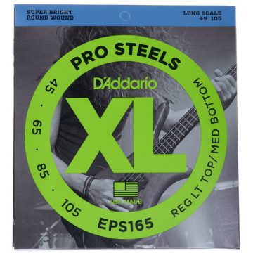 D'Addario EPS165 45-105 ProSteel Bass Custom Light Long Scale 4 String Bass Guitar Strings