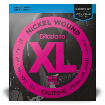 D'Addario EXL170-6 32-130 Nickel Wound Bass Regular Light Long Scale 6 String Bass Guitar Strings