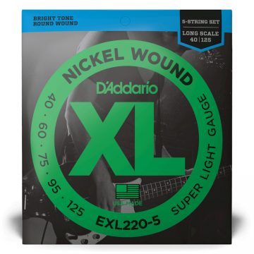 D'Addario EXL220-5 40-125 Nickel Wound Bass Super Light Long Scale 5 String Bass Guitar Strings