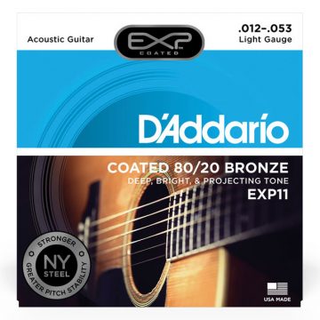 D'Addario EXP11-B25 12-53 EXP Coated 80/20 Bronze Light Acoustic Guitar Strings (25 Sets)
