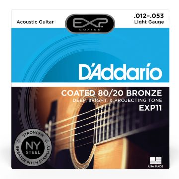 D'Addario EXP11 12-53 80/20 Coated Bronze Light Acoustic Guitar Strings
