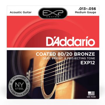 D'Addario EXP12 13-56 Coated 80/20 Bronze Medium Acoustic Guitar Strings