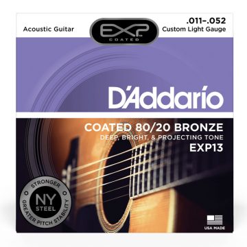 D'Addario EXP13 11-52 Coated 80/20 Bronze Custom Light Acoustic Guitar Strings