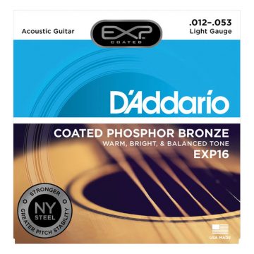 D'Addario EXP16-B25 12-53 EXP Coated Phosphor Bronze Light Acoustic Guitar Stings (25 Sets)